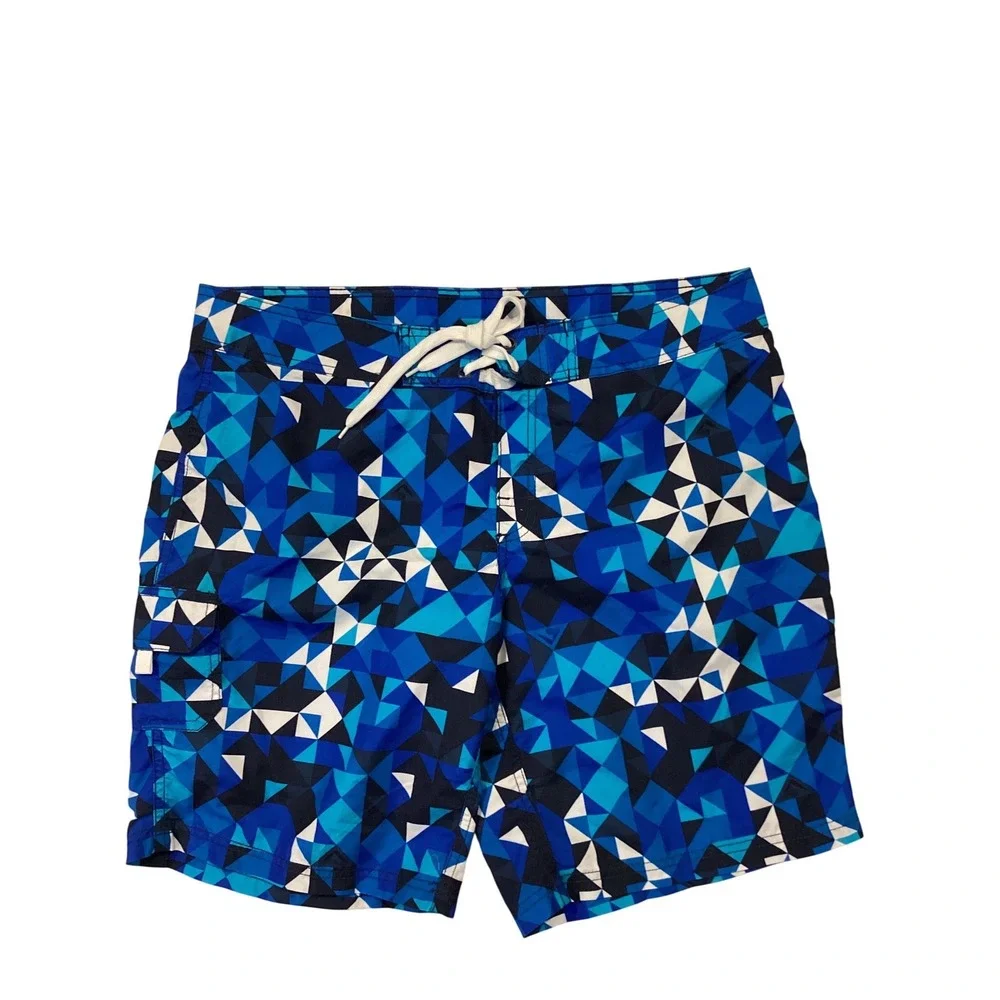 Kanu Surf Mens Geometric Print Board Shorts Blue White Swim Trunks‎ Size 34 NWT
